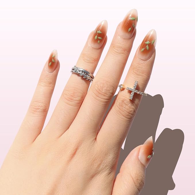 Nail Reformation Press On Nails, Rose Gold Foil Medium Almond Fake Nails | Brown Blush Shimmer with Glossy Finish, Reusable Stick On False Nails in 15 Sizes - 30 Nail Kit with Glue, Gifts for Women
