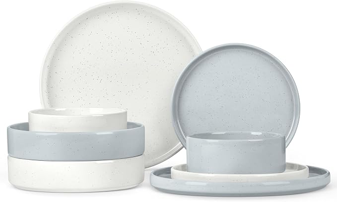 Herogo Dinnerware Dishes Sets with Salad Bowls, 8 Piece Plates and Bowls for 2, Ceramic Stoneware for Kitchen, Dishwasher & Microwave Safe Dinner Ware, Speckled Multicolor