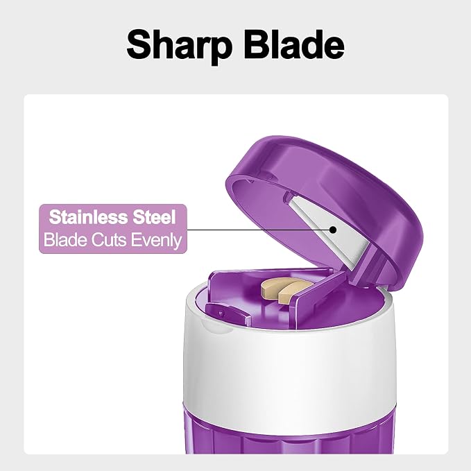 DUBSTAR 3-in-1 Pill Crusher Fine Powder Pill Grinder Pill Cutter Purple | Pill Crushers for Elderly and Pet with Pill Storage and Brush, Pill Splitter for Small or Large Pills