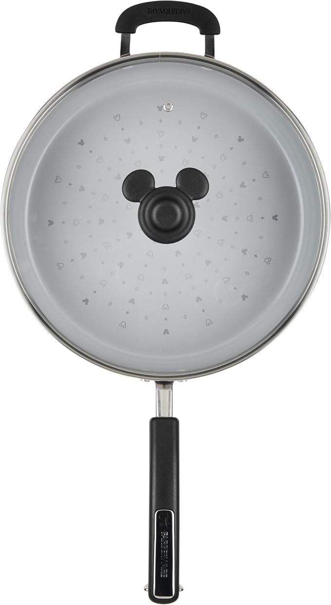 Farberware Disney Monochrome Ceramic Cookware Nonstick Saute Pan with Lid and Helper Handle, Dishwasher Safe, 4.5 Quart - Black