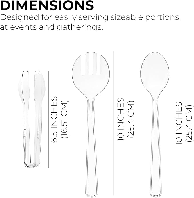 Set of 12 Heavy Duty Disposable Plastic Serving Utensils! 10” Spoons & Forks and 6-1/2” Tongs