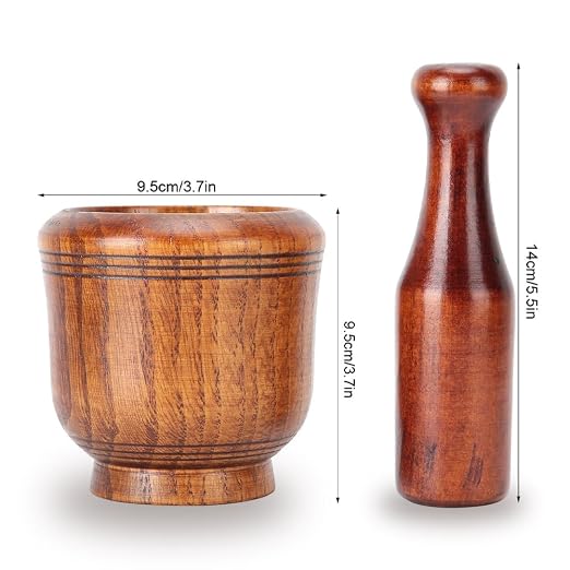 Wooden Mortar and Pestle Set - 3.7" Grinding Bowl with 5.5" Pilon | Manual Garlic Masher Bowl, Spice Herb Grinder Seasonings for Herbs,Crusher,Walnut Guacamole Spices & Kitchen Essentials Usage
