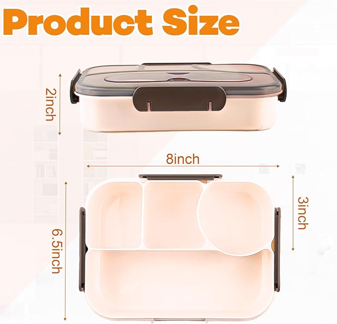 Bento Box for Adults, 4 Compartments Lunch Box, Lunch Containers, Beige
