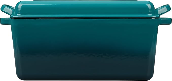 EDGING CASTING Enameled Cast Iron Dutch Oven, Oblong Bread Oven for Sourdough Bread Baking, Baking Pan, Dual Handles, Oven Safe, 4 Quart, Darkcyan