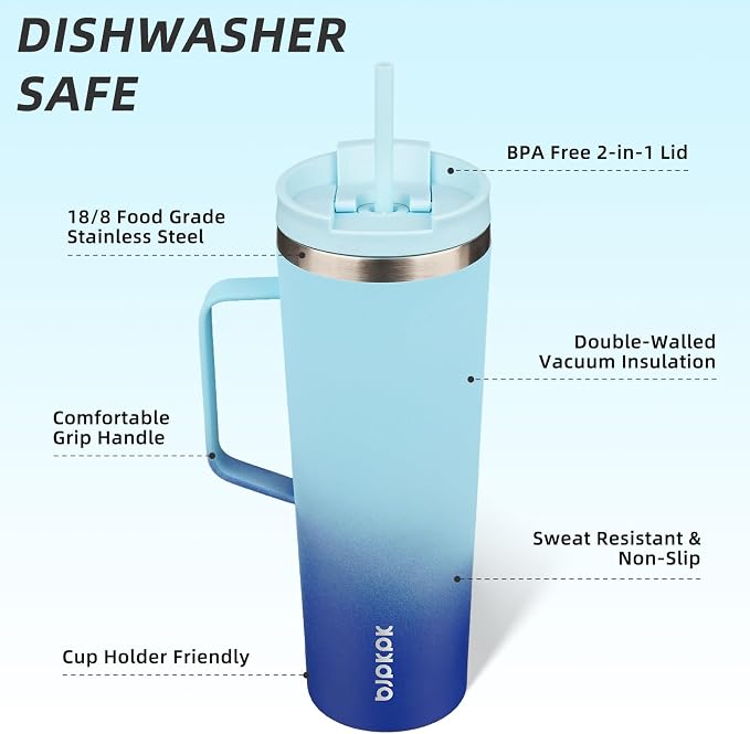 BJPKPK 30oz Insulated Tumbler with Handle, Lid & Straw, Stainless Steel | Double Wall Vacuum Insulated Coffee Travel Mug - Keeps Cold & Hot, BPA Free, Cupholder Fit for Office, Gym & Travel