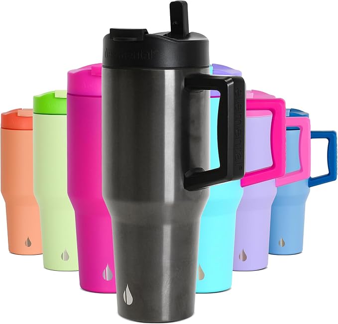 Elemental 100% Leak Proof 32oz Tumbler with Handle & Straw Travel Mug | Stainless Steel Double Wall Insulated Tumbler for Hot and Cold Beverages with Sip & Straw Lid