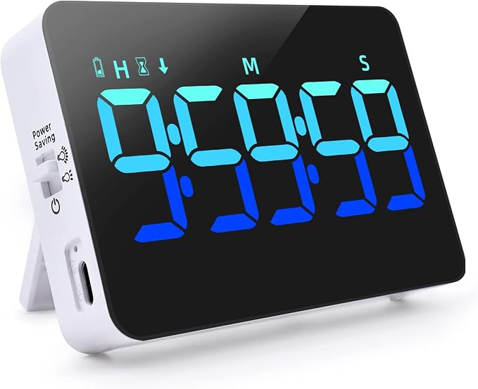 PERSUPER Kitchen Digital Timer, Count Down Up, Rechargeable, Vibration Mode | Adjustable Volume and Brightness LED Display, Time Management Cook, Desk, Kids Adults Study Teaching, Kitchen Gadgets Blue