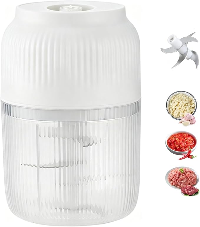 Electric Garlic Chopper, 400ML Upgrade Mini Food Processor & Food Chopper for Kitchen, Portable Cordless Garlic Mincer with 6 Stainless Steel Blades, for Garlic,Onion,Ginger,Chili,and Fruit (white)