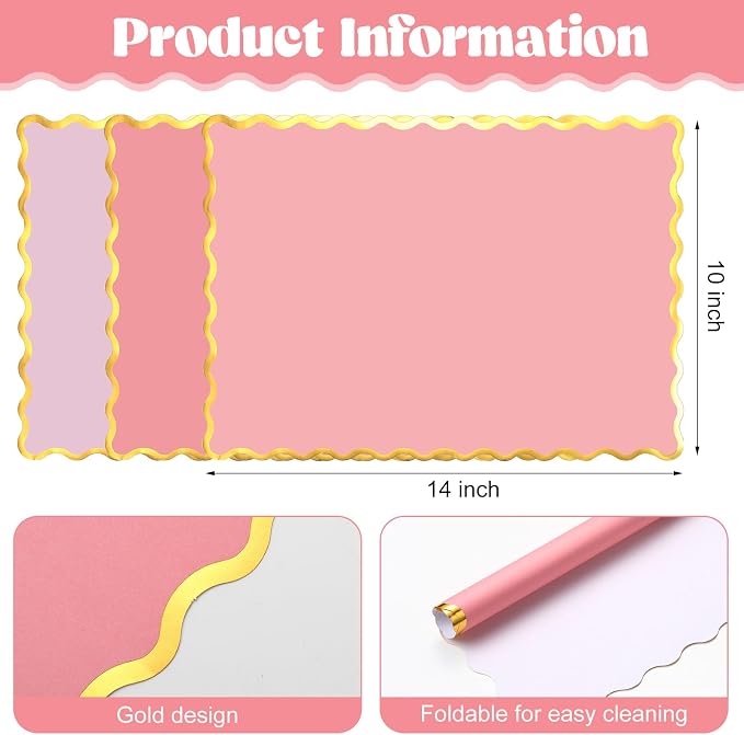 FoldTier 150 Pcs Disposable Paper Placemats Bulk 10"x14" Rectangle Place Mats with Scalloped Edges Dining Table Mat for Wedding Birthday Party Table Decoration(Pink Series)