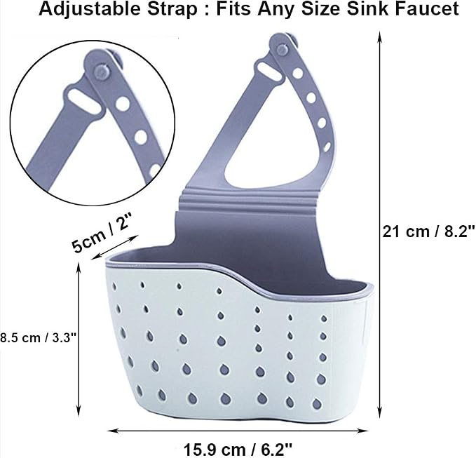 EC Kitchen Sink Caddy Sponge Holder Plastic Hanging Ajustable Strap Faucet Caddy with Holes