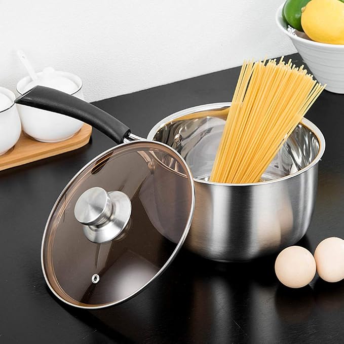TeamFar Saucepan with Lid, 2 qt Sauce Cooking Pot Milk Pan Stainless Steel | Professional with Long Heatproof Handle for Home Kitchen Restaurant, Healthy & Non Toxic, Multi-use & Dishwasher Safe