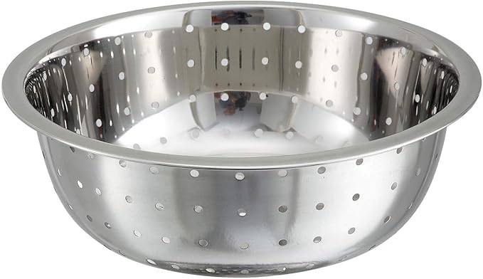 Winco Chinese Colander with 5mm Holes, 11-Inch, Stainless Steel,Medium | Efficient drainage with precise holes, Great for Draining Pasta, Rinsing Produce, Straining and Kitchen Prep