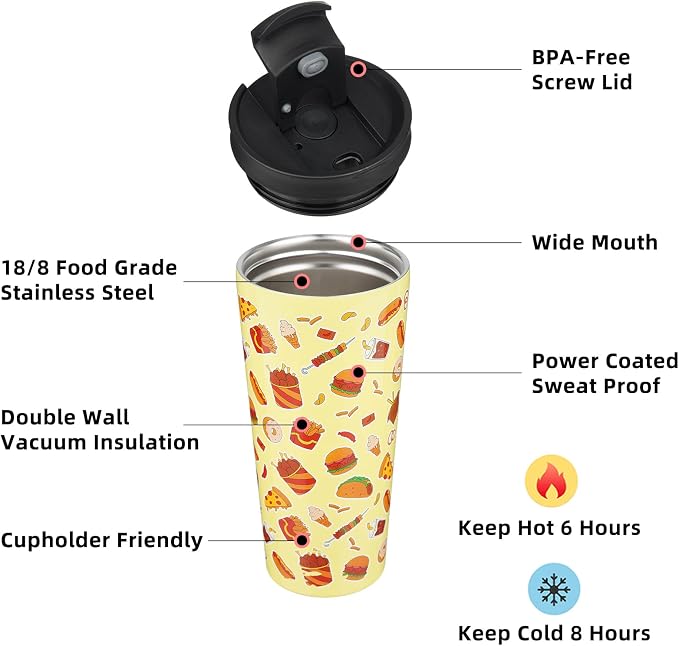 BJPKPK 22 oz Coffee Tumbler with Straw, Insulated Stainless Steel Cup | Double Wall Vacuum, Leak Proof Lid, Keeps Hot/Cold/Iced, BPA Free, Cupholder Friendly, Travel, Yummy