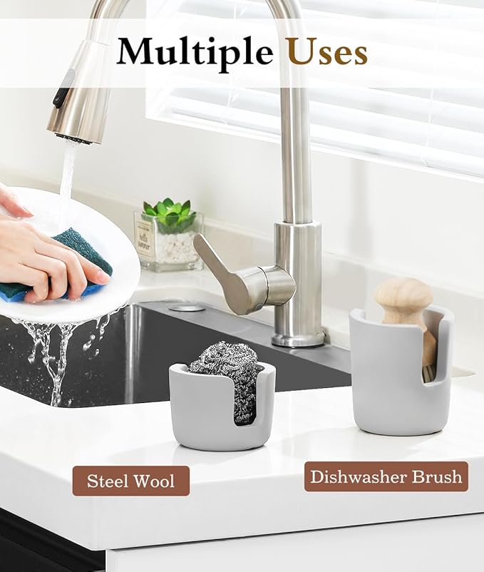 Luxspire Diatomite Sponge Holder for Kitchen Sink, Fast Drying, Light Gray | Diatomite Stone Material, Quick-Drying & Water Absorbing stone dish sponge, For Kitchen Sink Counter, Easy to Maintain