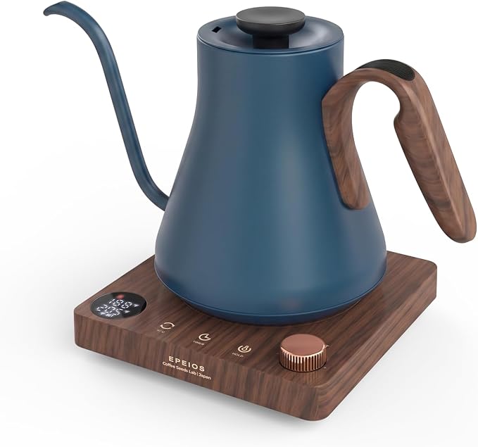 Epeios Gooseneck Electric Kettle 1°F Temperature Control,1200W,0.9L,Blue | Rapid Heating, for Pour Over Coffee & Tea,Hot water Boiler,Brew Timer, 304 Stainless Steel Interior, Auto Shut-Off