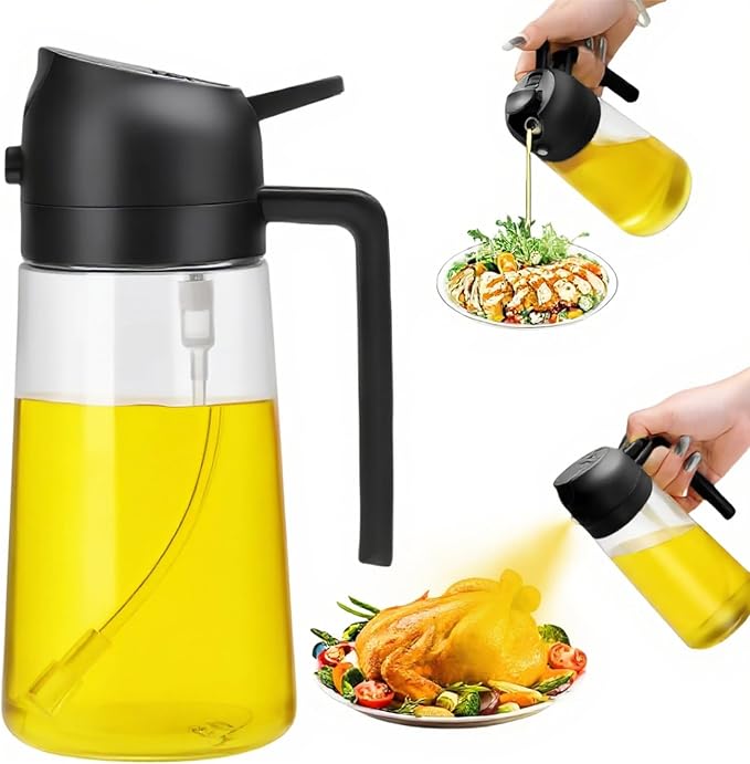 Aovdy 16oz/470ml Glass Olive Oil Sprayer for Cooking - 2 in 1 Olive Oil Dispenser Bottle Spray and Pour for Kitchen Gadgets Cooking Air Fryer Salad BBQ (Black)