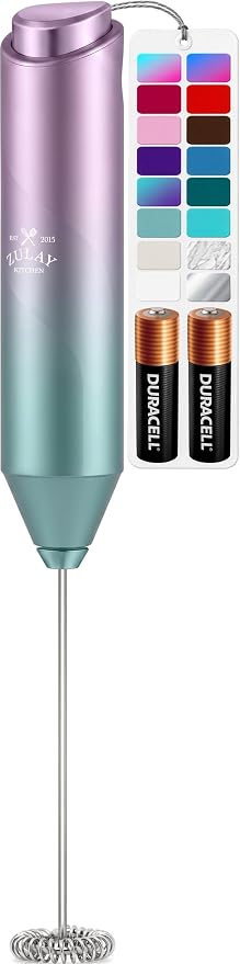 Zulay Kitchen Powerful Milk Frother AA Batteries Included – Ultra Fast Handheld Drink Mixer with Stainless Steel Whisk Stirrer for Coffee, Protein, Matcha & More, Frother Wand Electric Frothmate