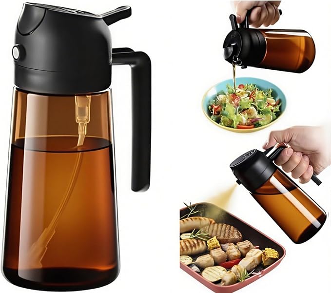 16oz/470ml Glass Olive Oil Sprayer for Cooking | 2 in 1 Oil Dispenser for Kitchen Spray and Pour, Premium Oil Bottle, Food-Grade Spray Bottle, for Salad, Air Fryer, BBQ