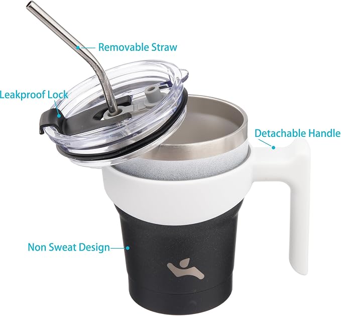 Konokyo 10 oz Tumbler with Handle and Straw, Insulated Travel Mug | Day Night; BPA-free, leak-proof tumbler with 2 lids, 2 straws, cup holder fit for coffee, office, travel & daily use