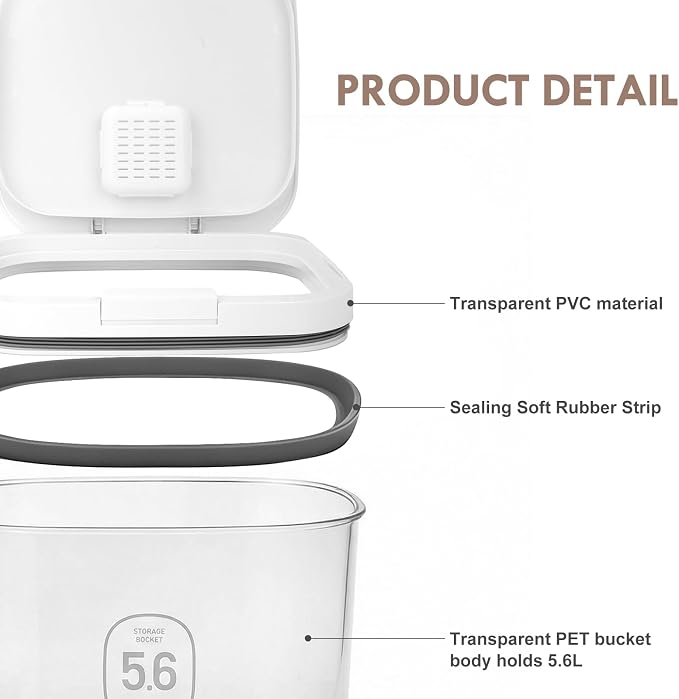 LEAWALK 5-8Lbs/5.92Qt/5.6L Airtight Dog Cat Food Storage Container and Pet Storage Bin BPA-Free. PET Clear Stackable Dog Treat Containers for Pet Food/Rice/Dry/Cereals/Flour/Sugar/Bread