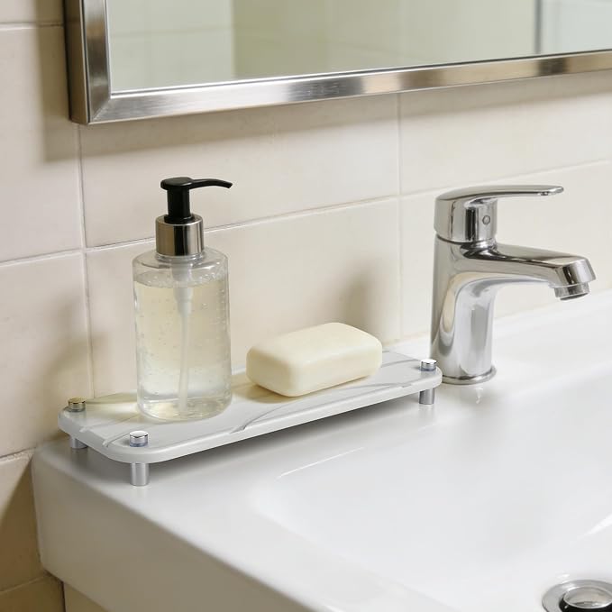 2-Pack Large Size Water Absorbing Stone Sink Caddy, Coaster | Instant dry stone tray and stone sink organizer with rust-free feet on rubber pads, free from scratches.