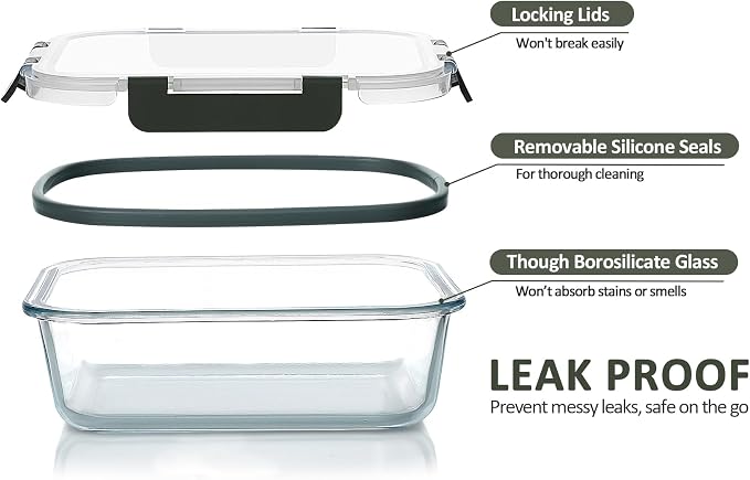 M MCIRCO 24 Piece Glass Food Storage Containers with Lids,Gray | Glass Meal Prep Containers,Airtight Lunch Containers with Lids, Microwave, Oven, Freezer and Dishwasher Friendly, BPA Free