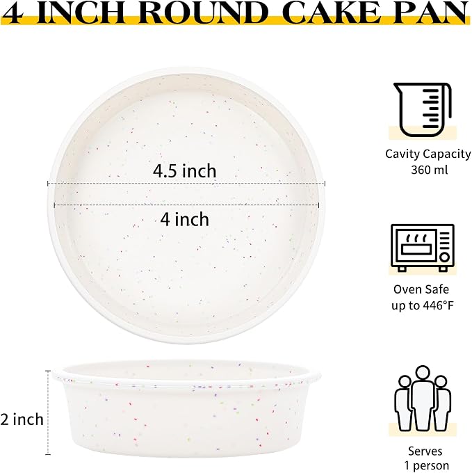 4 Inch Silicone Round Cake Pans, Set of 2 | Metal Reinforced Frame, Nonstick Mini Smash Cake Molds for Baking, BPA Free, For Baby's First Birthday, Small Cakes, Desserts