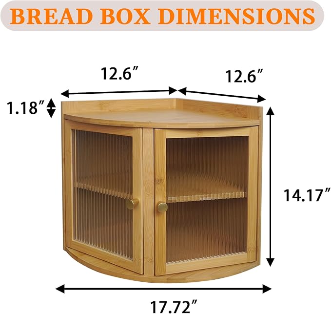 Baveke Bread Box for Kitchen Countertop, Corner Bread Box & Bamboo Breadbox, Large Bread Storage with Double Layer, Vintage Storage for Homemade Bread, Natural