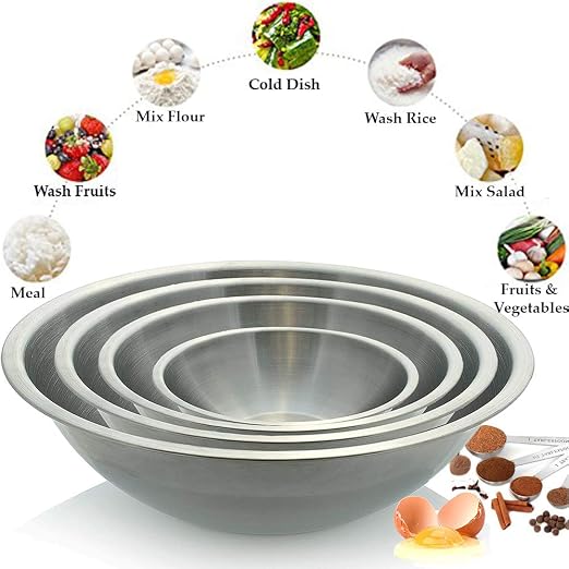 Tiger Chef Large Stainless Steel Standard Weight Mixing Bowls Set, Mirror Finish - Set Includes 13, 16, 20, and 30 Quart.