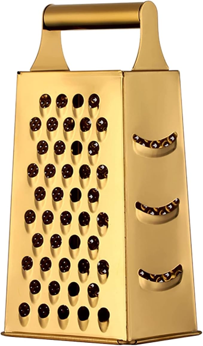Stainless Steel 4 Sides Multifunctional Grater Slicer with Handle | Gold,for Ginger, Garlic, Cucumbers, Carrots, Cheese, Potato, Ergonomic Design Kitchen Gadgets Accessories
