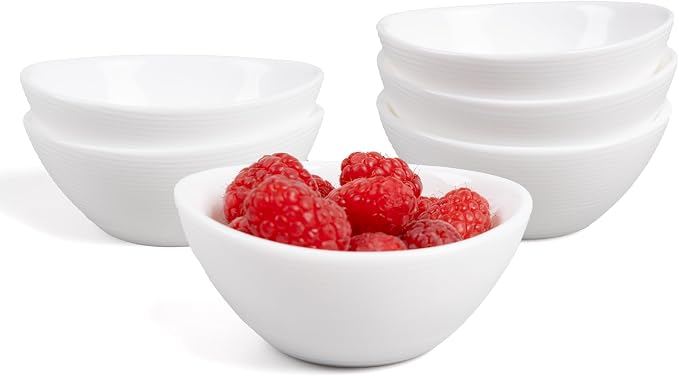 3 OZ White Dipping Bowl Set of 6, 3.5 Inch Opal Glass | Mini pinch bowls for soy sauce, ketchup, BBQ, sushi, bread and condiments, ideal for parties and everyday serving