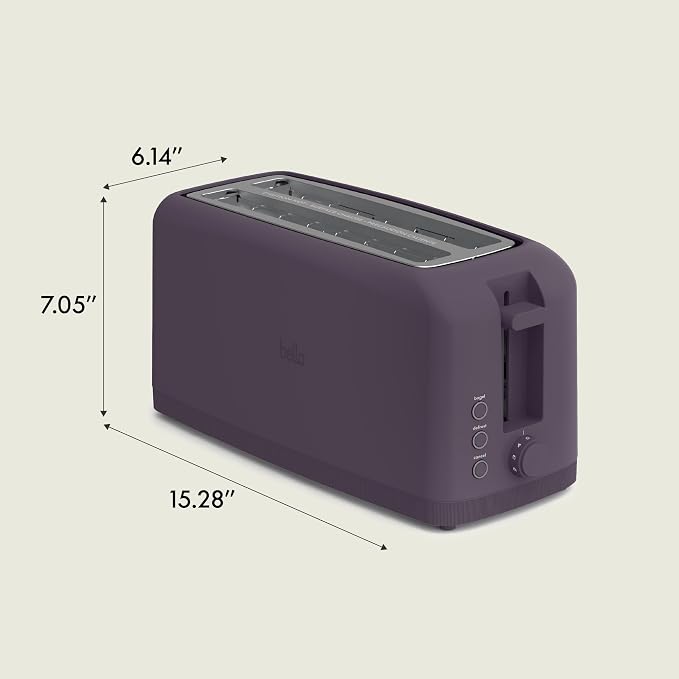 bella Fits-Anywhere™ Slim Toaster, 4 Slice Extra Long & Wide Slot, Plum