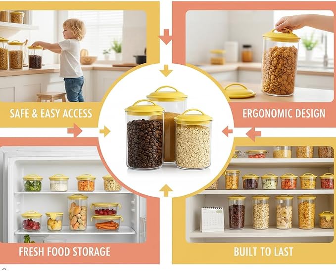 Reston lloyd Food Storage Containers, BPA Free Airtight Canisters for Cereal, Pasta, Sugar, Coffee, Flour, Cookies, Loose Tea, for Kitchen Organization, Set of 3, Pink