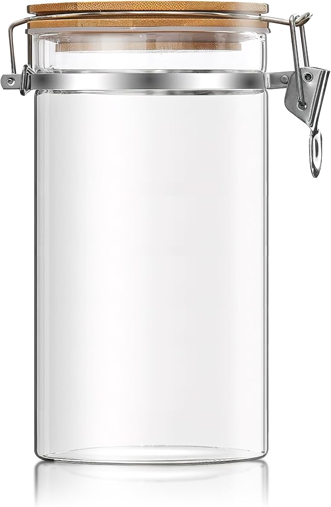 47 oz/1350ml Clear Glass Storage Canister with Airtight Bamboo Lid, Large Decorative Container Jar for Coffee Spice Candy Salt Tea Cookie Condiment Pepper Sugar Overnight Oatmeal Snacks | 1350ml, clear decorative container jar for coffee, spices, candy...