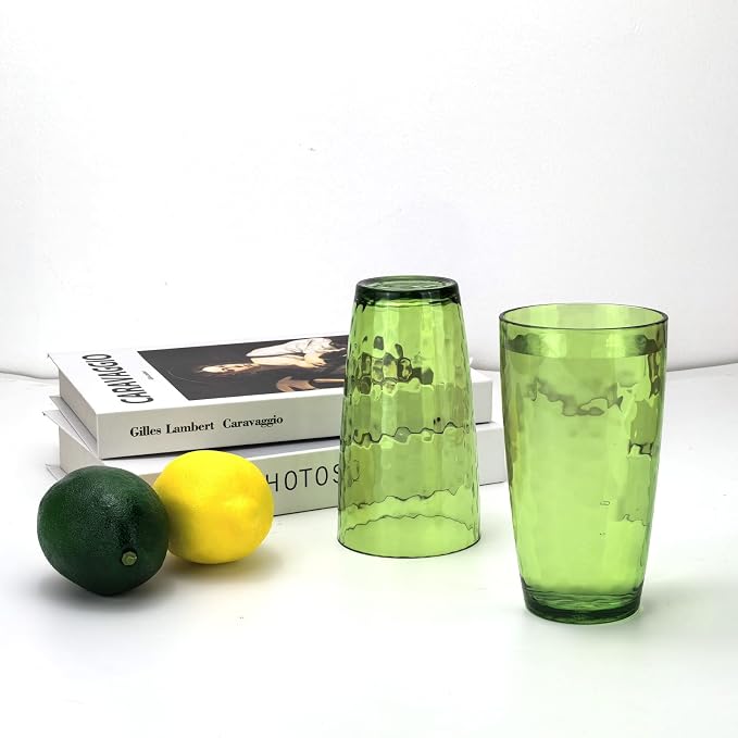 Yalin 20 Ounce Acrylic Drinking Glasses, Reusable Plastic Tumbler, Stackable, BPA-Free, Shatter Proof, Dishwasher Safe, Set of 6 Cups (Green)