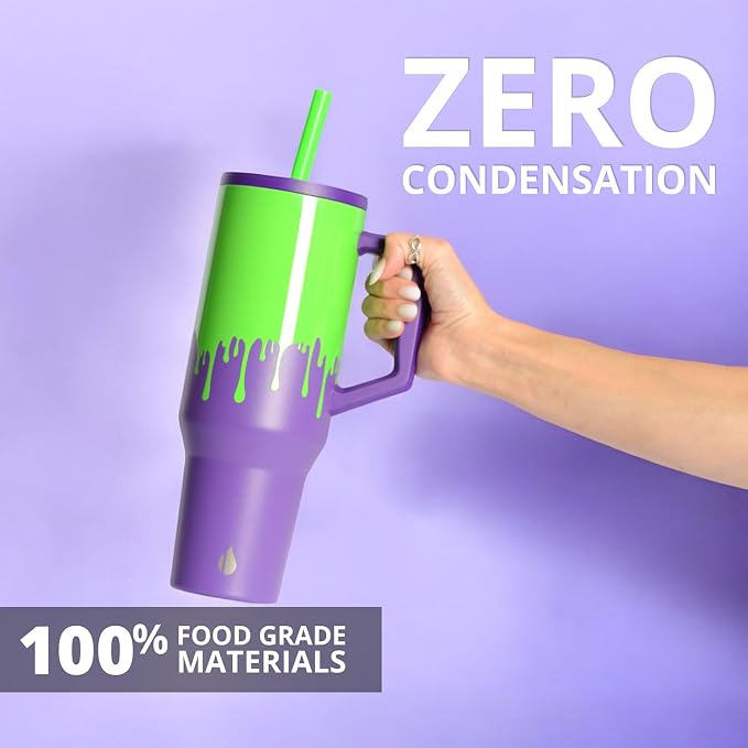 Elemental Spill Proof 40oz Insulated Tumbler with Handle & Straw Travel Mug | Stainless Steel Commuter Travel Coffee Mug for Cold Beverages, Includes 2 Straws & a Spill Proof Lid for Everyday Use