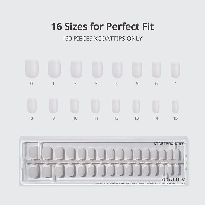 BTArtboxnails XCOATTIPS White French Tip Press On Nails, S Square, White | Lamp-Curable 4-Week Wear, Salon Quality Value at Home, Natural Nail Look, Easy-to-Apply for Beginners, 160ct Nail Tips Only