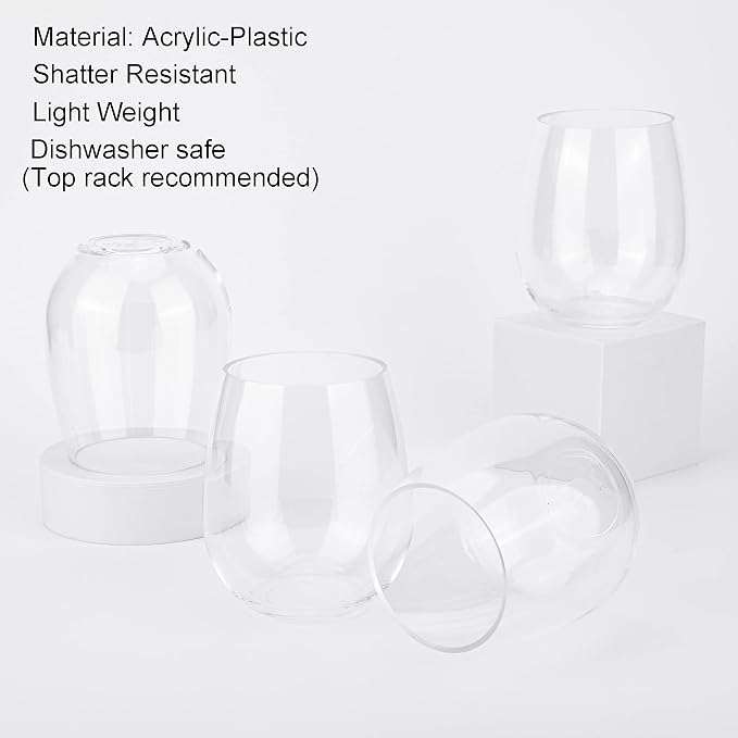 KOXIN-KARLU Classic 18-ounce Acrylic Stemless Wine Glasses, Unbreakable Mixed Drinkware Plastic Tumbler, set of 6 Clear