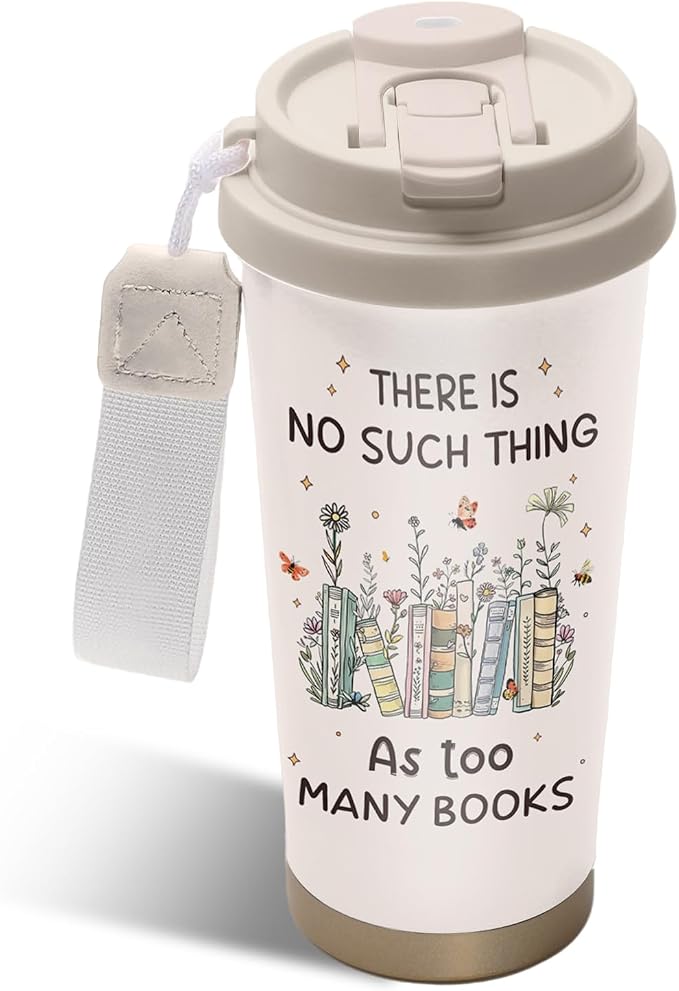 Book Lovers Tumbler Stainless Steel 2-in-1 Lid Coffee Tumbler 18 oz Readers Gift Insulated Travel Coffee Mug Book Lovers Gift Reading Accessories Water Bottle for Women Men