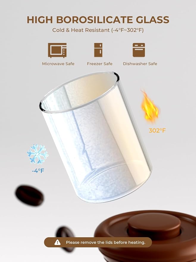 Coffee Container, 10 oz Airtight Glass Storage Canister, 2 Pack | Pop Lids, Separate Espresso, Whole Bean and Ground Varieties with One-way CO₂ Valves and Glass Bodies for Easy Refill Checks