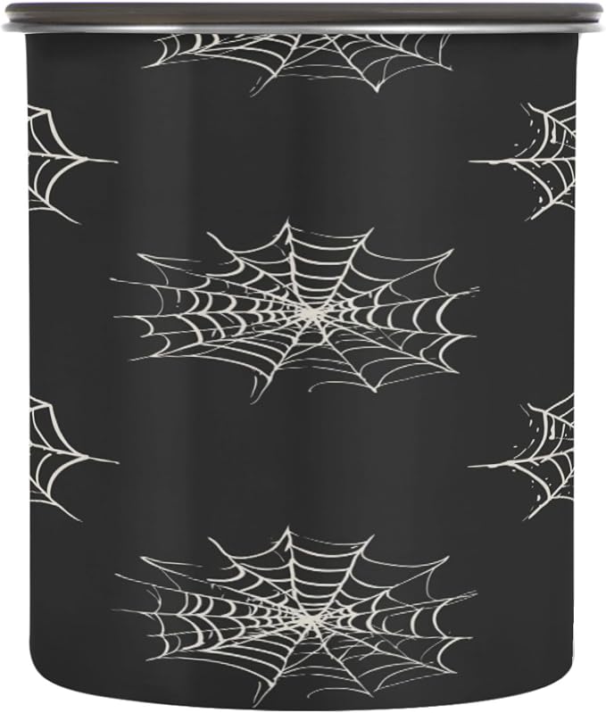 Halloween Spider Web Airtight Food Canister, 30oz Stainless Steel Storage Jar for Coffee Beans Tea Grains Snacks, Kitchen Organizer Decor
