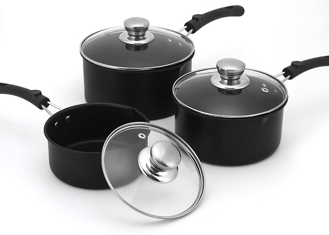 Nonstick Saucepan with Lid, 1QT & 1.5QT & 2QT Small Milk Pots Set with Healthy Teflon2 Coating, Multipurpose Induction Compatible Cooking Pans Kitchen Cookware Set