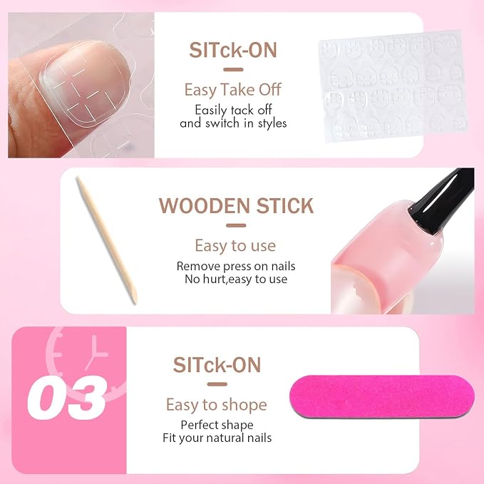 240pc Short French Tip Press on Nails Square Fake Nails with Glue Tabs | Short Nails Press ons Square Glue on Nails Pink Acrylic Nails Stick False Nail Artificial Fingernail for Women Girls