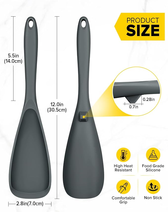 Pack of 2 Cooking Spoons for Non Stick Cookware, Multifunction Spatula Spoon BPA-Free, One-Piece Design, Suitable for Scooping, Scraping, Serving and Mixing (GRAY-GRAY)