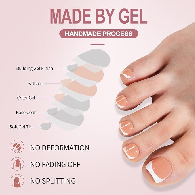 Misssix Press on Toenails Short, 216pcs French Tip Toe Nails Square in Box | 150pcs Soft Gel False Toenail, Acrylic Soak off Fake Toe Nails for Women Nail Art DIY 15 Sizes