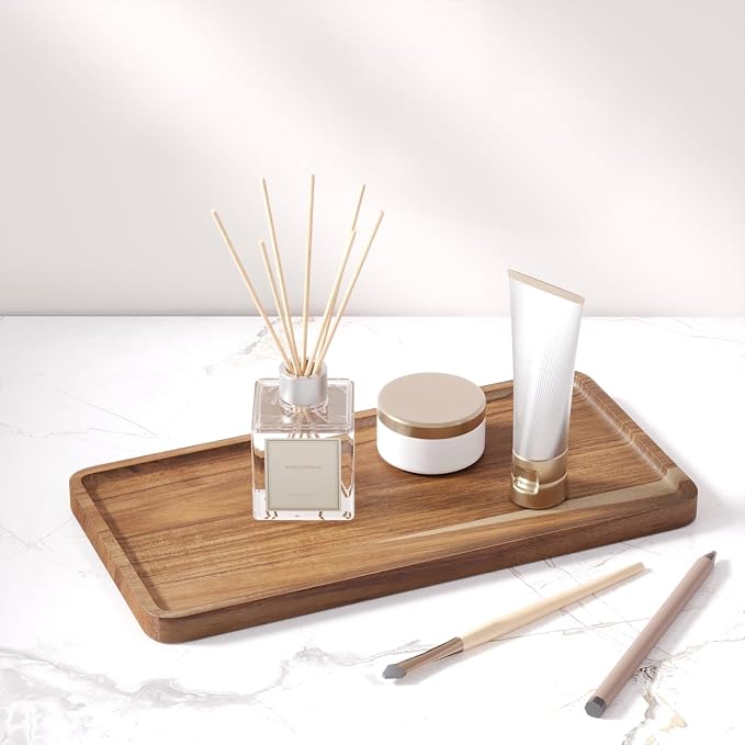 VERTORGAN 2 Pack Acacia Wood Serving Tray,11.8x5.9 Inch Trays,Home Decor | Coffee Table Tray,Living Room Decor,Bar Serving Platter,Party Tray,Charcuterie Board,Cheese Platter, Decorative Wood Tray
