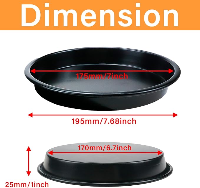 7" Non-Stick Bakeware Pizza & Pie Pan, Black, 1Pcs | Aluminum Baking Pan for Healthy & Long-Lasting, Easy To Clean, For Baking Pizza, Cakes, Quiches And Homemade Baking