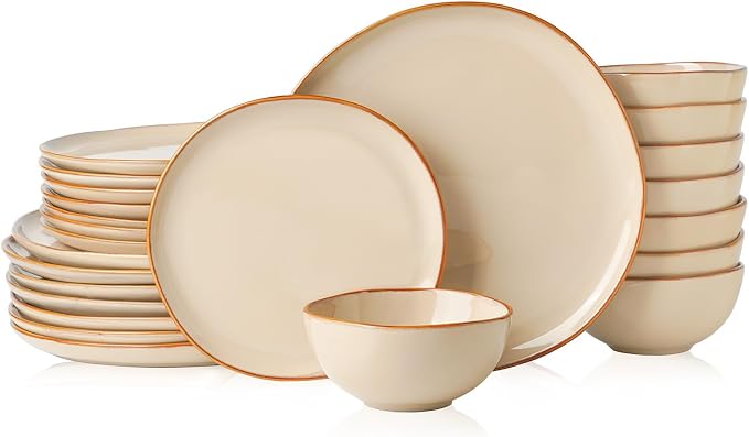 Stoneware Dinnerware Sets for 8, Reactive Glaze Plates and Bowls, Blue | 24-Piece Handcrafted Rustic Porcelain Dishes Set, Highly Scratch Resistant, Dishwasher & Microwave Safe