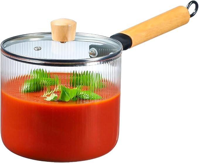 Le'raze Glass Cooking Pot with Lid - 2L(68oz) Heat Resistant Tempered Borosilicate Glass Cookware Stovetop Pot Set - Saucepan Simmer Pot with Cover Safe for Soup, Milk, and Baby Food.