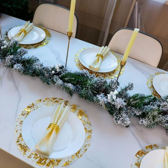 Snowkingdom Gold Placemats Set of 24 Round 13 Inch Foil Mesh Pressed Fall Disposable Table Mates 24 Pack Gold Doilies for Dining Table Wedding Birthday Party Holiday Home Decoration
